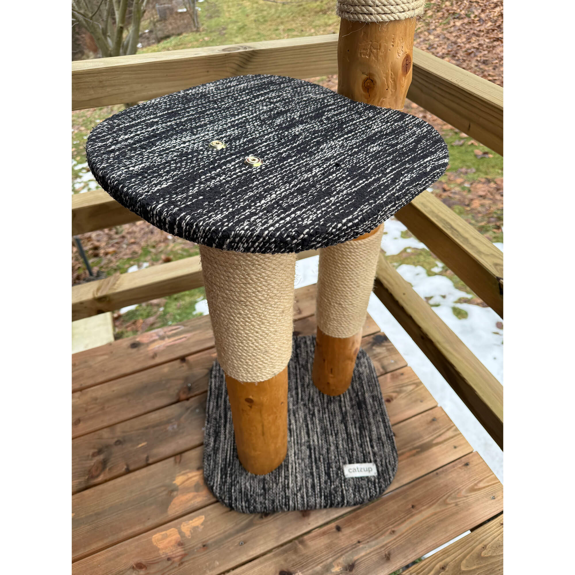 catzup double – Naturkratzbaum aus Fichte für Katzen | Kratzbaum mit zwei Liegeflächen aus Vollholz – Bild 3