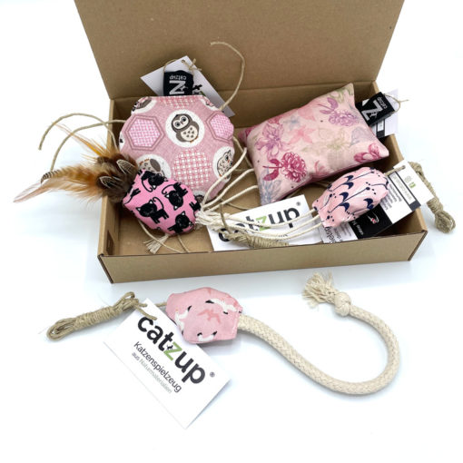 catzup Spielspaß „Rosa Mix“ - 5er-Set - Katzenspielzeug aus Naturmaterialien