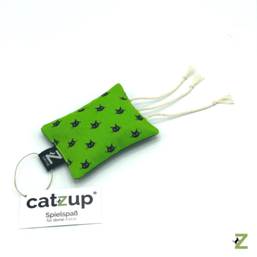 catzup „Große Maus“ - Schmusemaus, Hellgrün mit Kätzchen – Katzenspielzeug aus Naturmaterialien