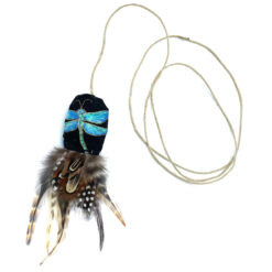 Katzenspielzeug Vogerl mit Federn und Stoffmuster in Libellen Metallic, Schnur offen